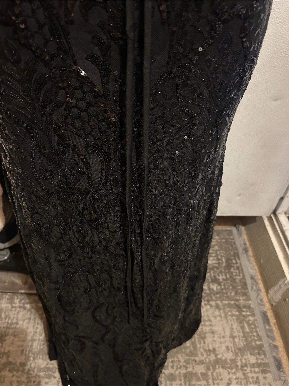 Black Strapless Sequin Evening Gown with Thigh Slit - Picture 11 of 14